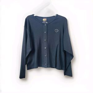 Harley-Davidson Women's Black w Glitter Cardigan Sweater Sz M VTG